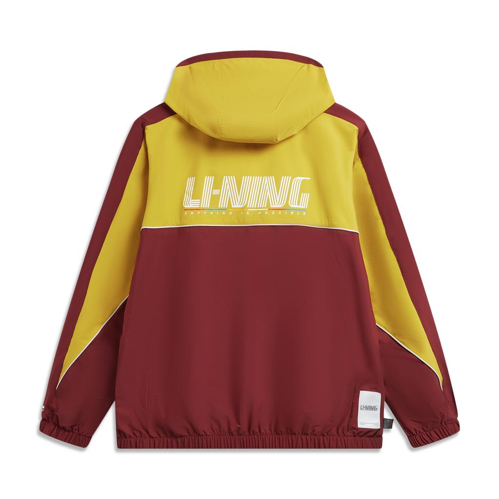 Li-Ning Ветровка мужская с капюшоном на молнии, цветной блок, с буквенным принтом, верхняя одежда AFDW849-4