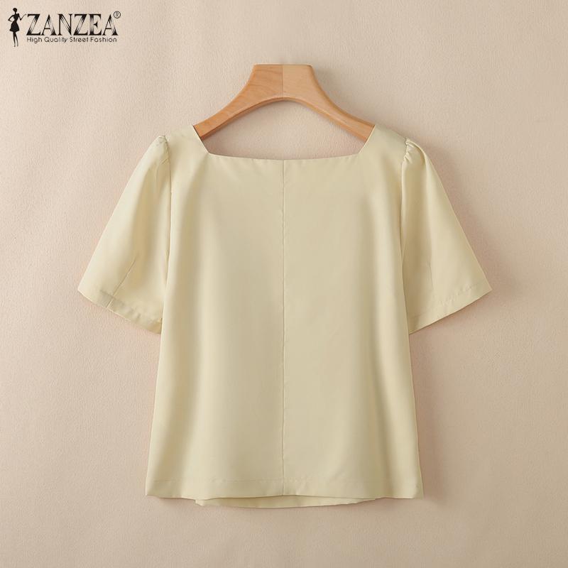 ZANZEA Women Summer Square Collar Casual Short Sleeve Blouse