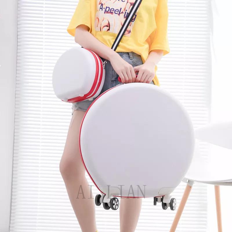 18 Inch Carry On Travel Suitcase Set Cabin Rolling Luggage Bag Trolley Suitcase Case Women Girls Kids Rounded Luggage Set Wheels