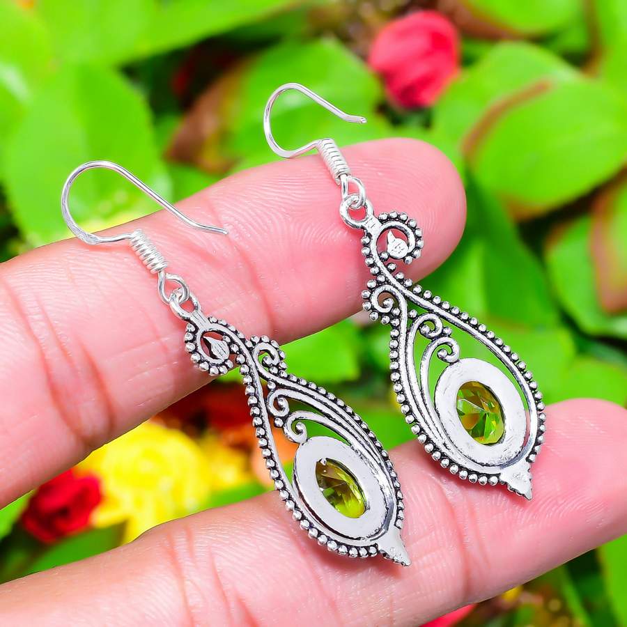 Серьги ручной работы из стерлингового серебра 925 пробы с натуральным драгоценным камнем перидот 2,01 дюйма G3z08