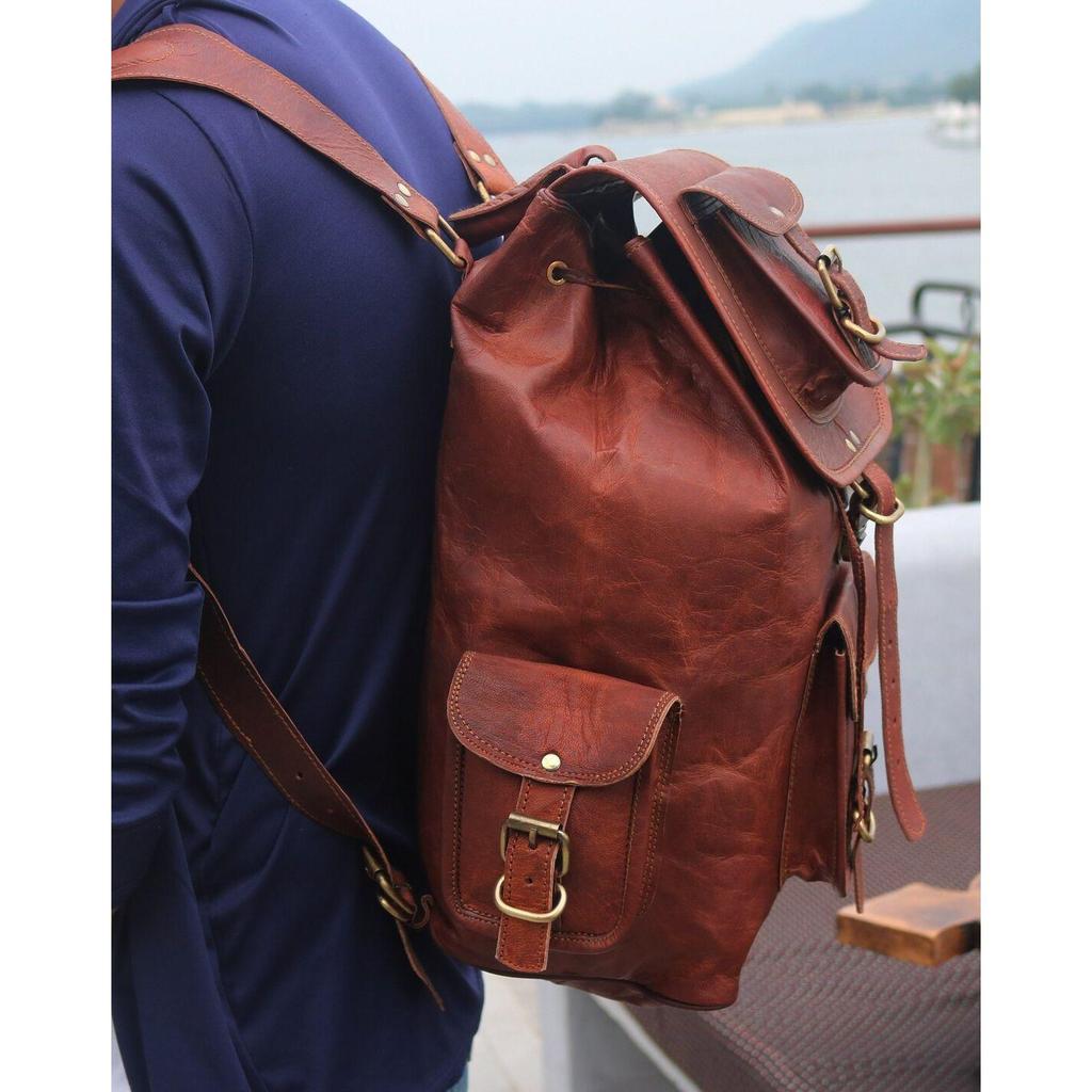 Винтажный унисекс повседневный коричневый кожаный рюкзак, дорожная сумка, рюкзак для ноутбука, рюкзак для коллажа.