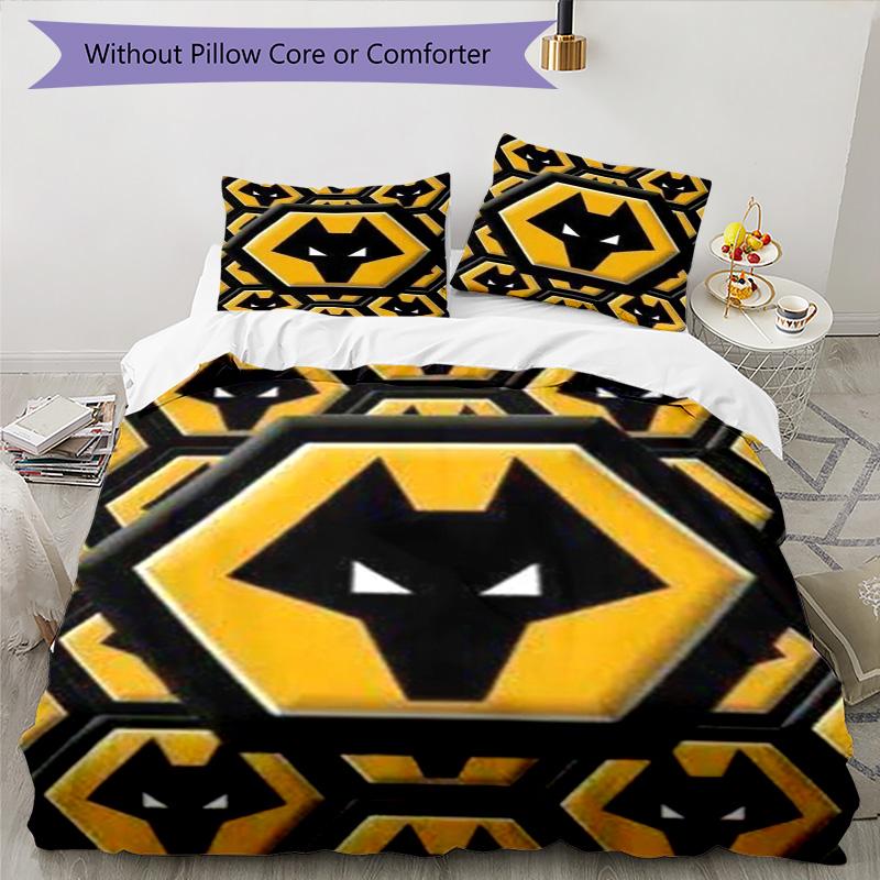 Wolves Football Club Emblem Printed Pattern Duvet Cover Set – includes 1 duvet cover and 2 matching pillowcases Bedroom decor Christmas gifts