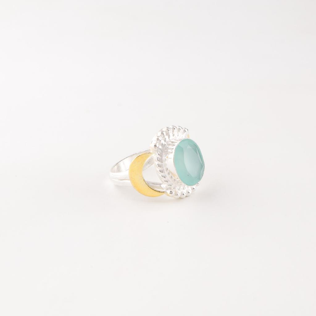 Аква Халцедон Драгоценный Камень 925 Проба Серебряные Украшения Ручной Работы Кольцо на Рождество RR-61-18