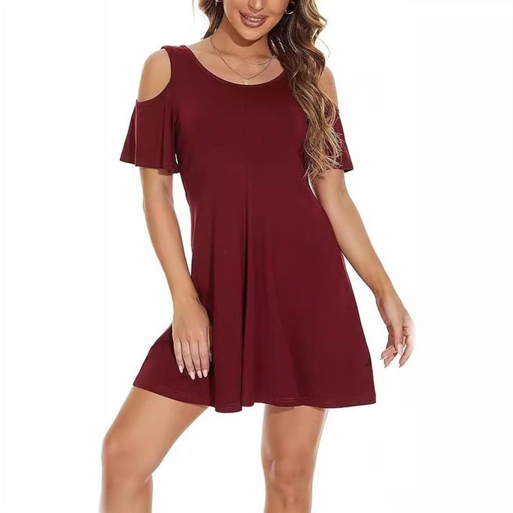 Женская футболка без бретелек с круглым вырезом и коротким рукавом, летние однотонные повседневные модные платья