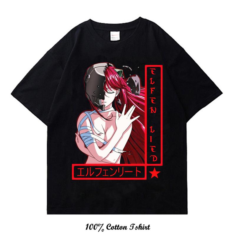 Новая летняя стильная повседневная футболка Elfen Lied свободного покроя, мужская и женская, графическая принтованная уличная одежда из 100% хлопка, топы, футболки
