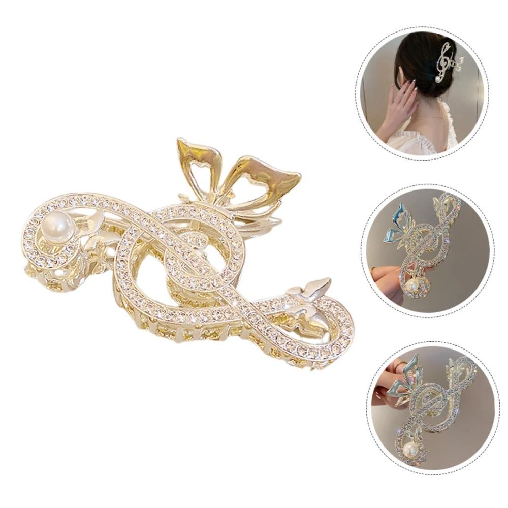 Thick Hair Music Note Claw Clip Rhinestone Shark Clip Luxury Metal Hairpins Women