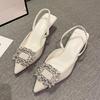 Autumn New Luxury Rhinestone High Heels Women Heeled Sandals Sexy Slingback Sexy Pumps Elegant Heels Pointed Toe Shoes
