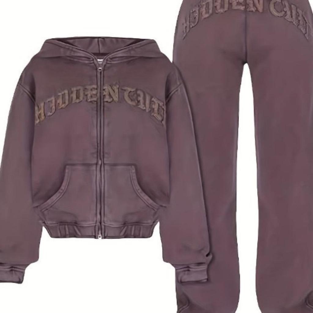 LUXEONПовседневные Комплекты из Двух Частей с Молнией и Капюшоном Женская Мода Спортивный Уличный Стиль