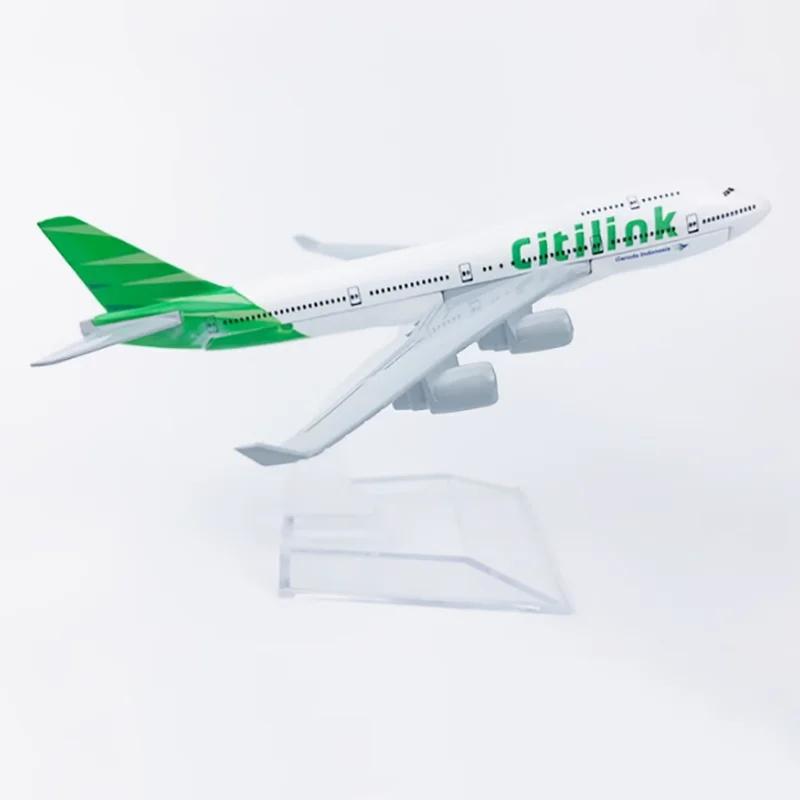 Модель самолета 16 см Индонезийский Citilink Air B-747 B747 Симуляция Сплав Пассажирский самолет Модель Коллекция Дисплей Бутик Декор
