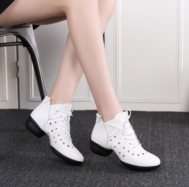 Woman Latin Jazz Ballroom Modern Dance Shoes Soft Sole Breath Genuine Leather Women Dance Shoe High Heels Ladies Dance Sneakers