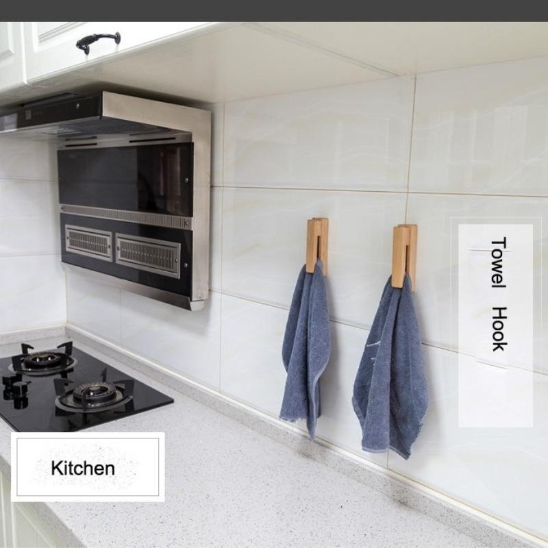 1 шт., крючки для полотенец из дерева в деревенском стиле, настенное крепление для хранения, вешалка, липкая лента, органайзер для домашнего декора, ванная комната, кухонные ручки