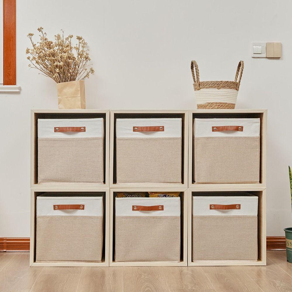 Large Capacity Linen Fabric Storage Basket Side Handles Toys Sorting Box Desktop