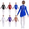 Girls Figure Skating Dress Sheer Mesh Patchwork Glittery Rhinestones Long Sleeve