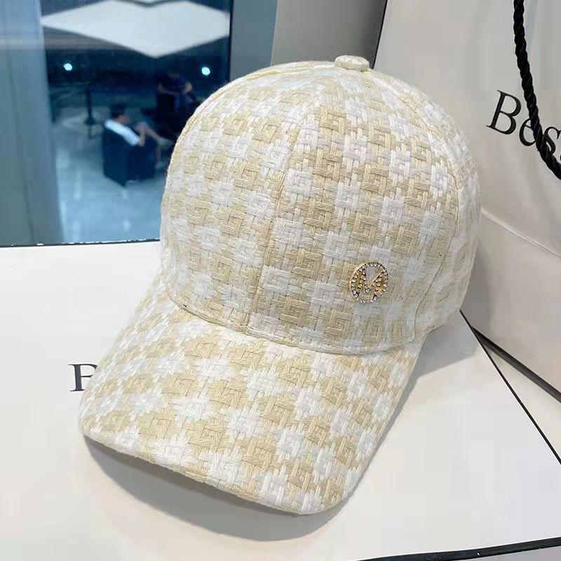 Hat Women's Spring and Autumn Rhinestones M Standard Baseball Cap Women's Ins Tide Cap Women's Plaid Fashion Trend Sun Protection Hat