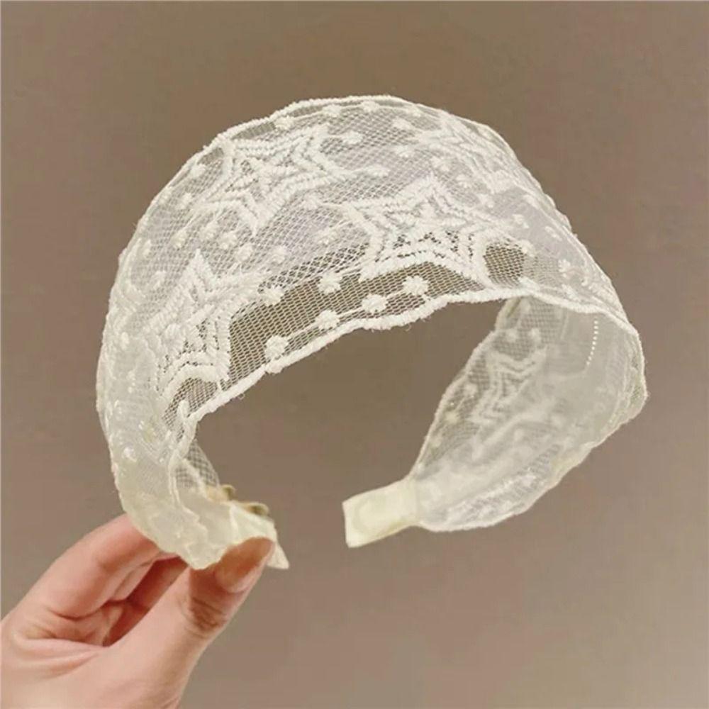 Mesh Lace Headband Lace Wide Edge Hair Hoop Elegant Bohemian Headwrap For Women Girls