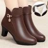 Fashion Women Leather Boots 2025 Winter Thick Plush Lined Warm Snow Boots Plus Size 42 Women Fashion Autumn Black High Heels Ankle Boots