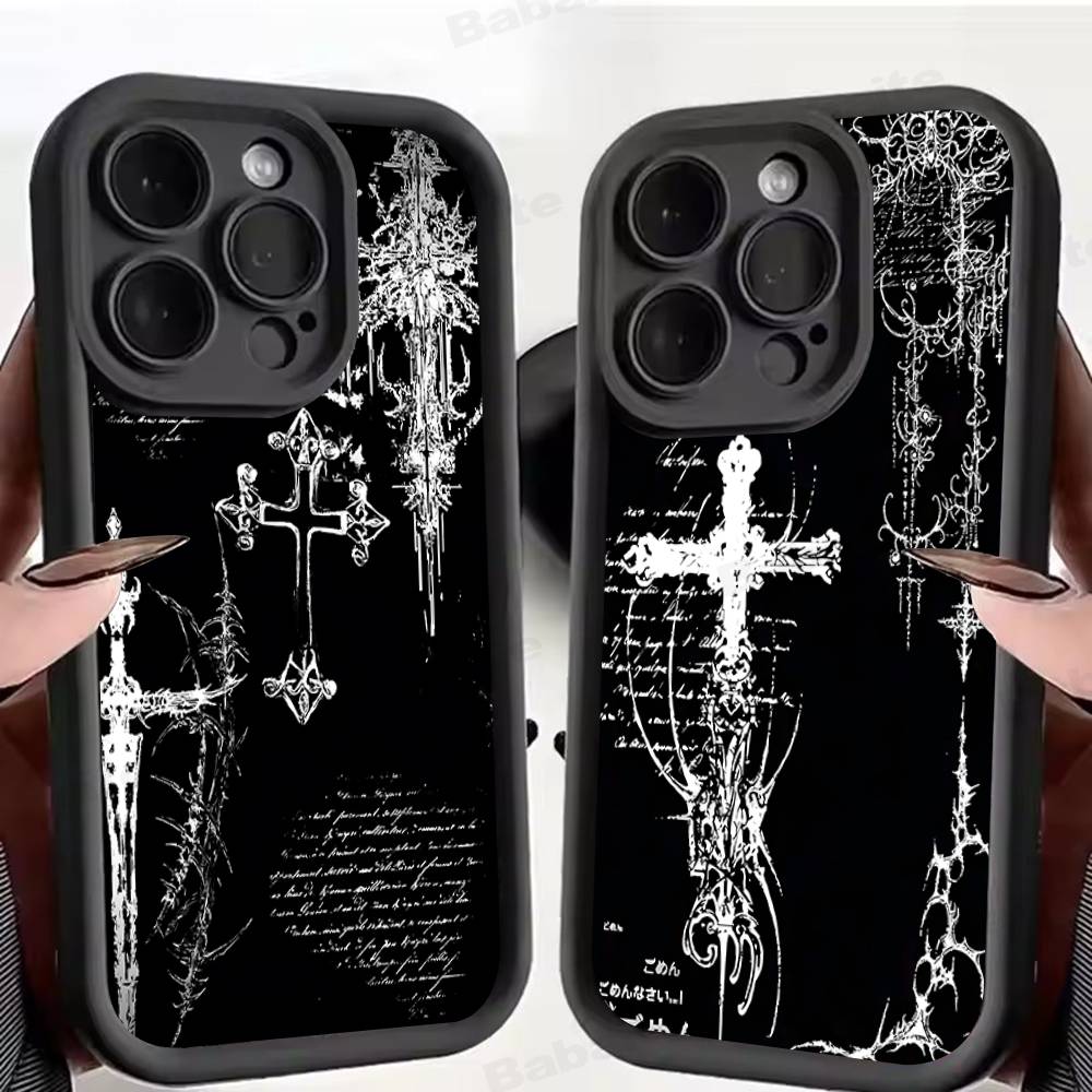 Готический Кибер-Сигил Крест Чехол для Телефона Для iPhone 17 16 15 14 13 12 11 Pro Max 16E Plus INS Мягкий Чехол