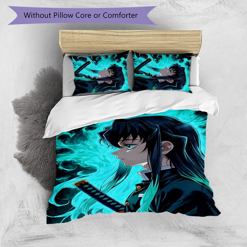 3pcs Tokitou Muichirou1 Design Cover Set - HD Printed Bedding with 1 Cover and 2 Pillowcases - Perfect for Home and Dorm Decor