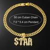 Men Women Hip Hop Letter STAR  Pendant Necklace with Cuban Chain Iced Out Bling Necklaces Tennis Chain Fashion Punk Jewelry Gift