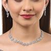 Rhodium Plated Silver Toned White American Diamond Studded Flower Shaped Jewellery Set For Girls and Women