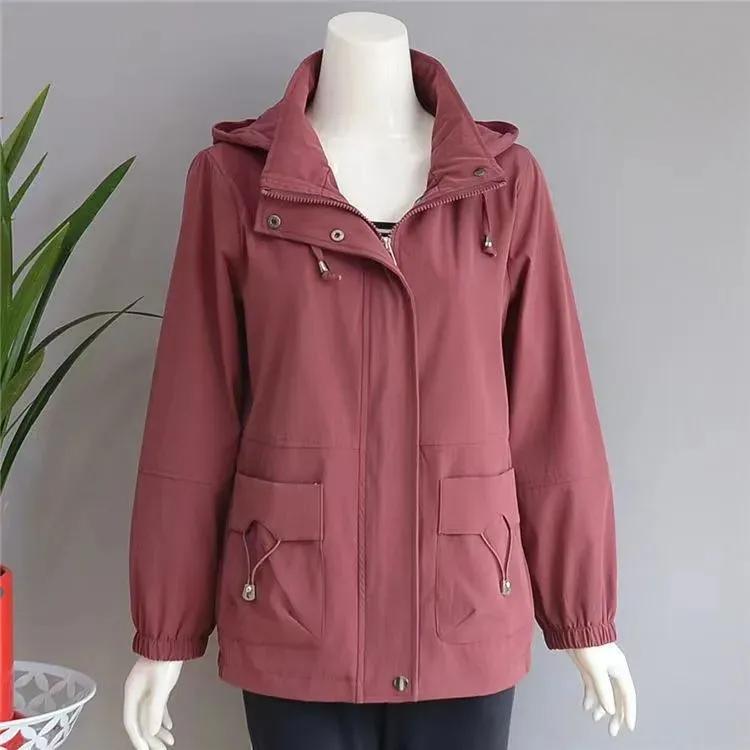 Spring Autumn Loose Large Size Short Hooded Solid Color Jacket Casual Lightweight Outerwear Top for Women Daily Wear