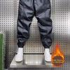 Men Pants Faux Leather Elastic Waist Windproof Waterproof Ankle-banded Patchwork Solid Color Loose Thick