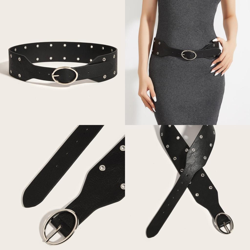 Панк-вдохновленный ремень из искусственной кожи с полыми заклепками для уличной одежды