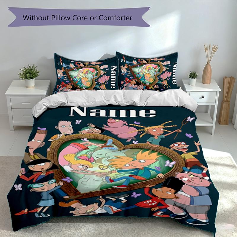 3pcs Custom Name Hey Arnold Set,Includes 1 Duvet Cover and 2 Pillowcases,All-season Bedroom Decor
