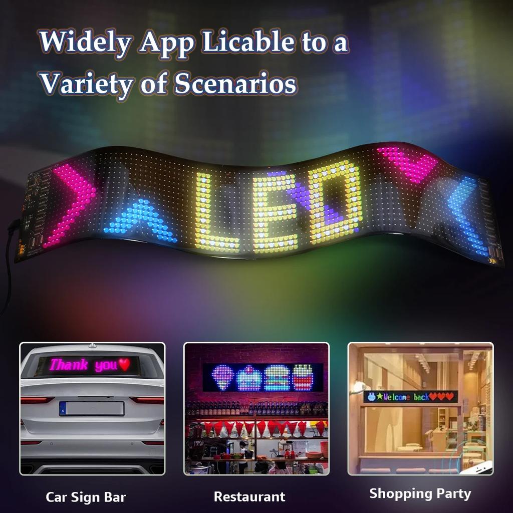 Автомобильный светодиодный дисплей Рекламный свет Автомобильный знак Гибкая матричная панель С пультом управления через приложение DIY Шаблон Анимация Экран дисплея