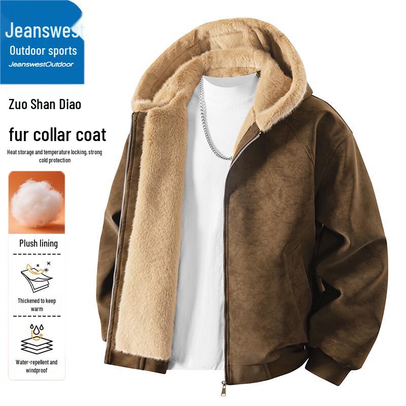 Мужская зимняя куртка Jeanswest с капюшоном, на хлопковой подкладке, из искусственной кожи