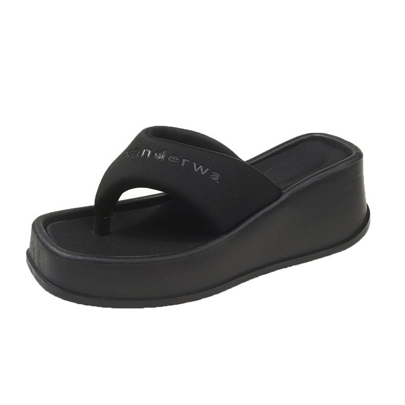 Женские летние шлепанцы на толстой танкетке с клипсой на носок, женские нескользящие пляжные тапочки на высоком каблуке