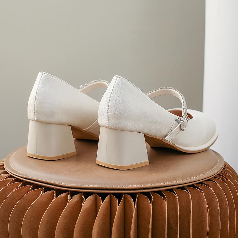 Хрустальный Цветок Женские Туфли на Высоком Каблуке 2025 Новые Тренды Мелкие Массивные Мэри Джейн Обувь Осень Элегантная Модная Платье Туфли Zapatos