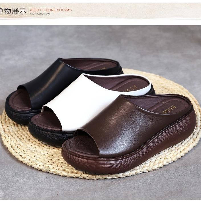 Модные женские кожаные тапочки, сандалии на подошве из искусственной кожи для женщин, сексуальные мюли на высоком каблуке, черные босоножки на платформе с открытым носком, босоножки на танкетке