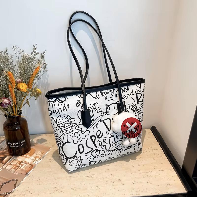 Сумка из холста с граффити, женские сумки 2025 года, новая повседневная сумка через плечо, универсальная сумка-тоут большой вместимости для студентов и школьников