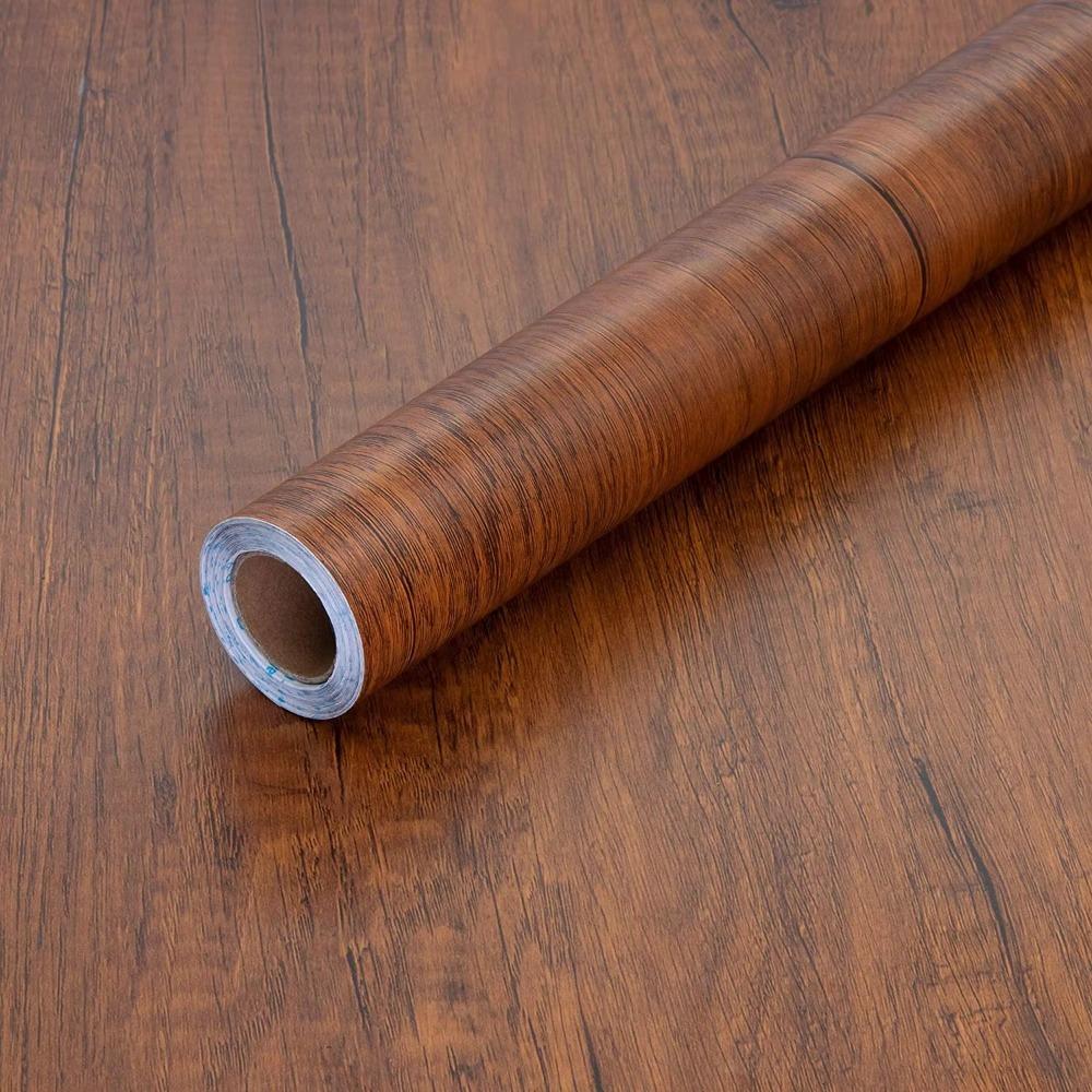 Brown Wood Grain Wallpaper Self-Adhesive Removable Contact Paper Waterproof Background Wall Decoration