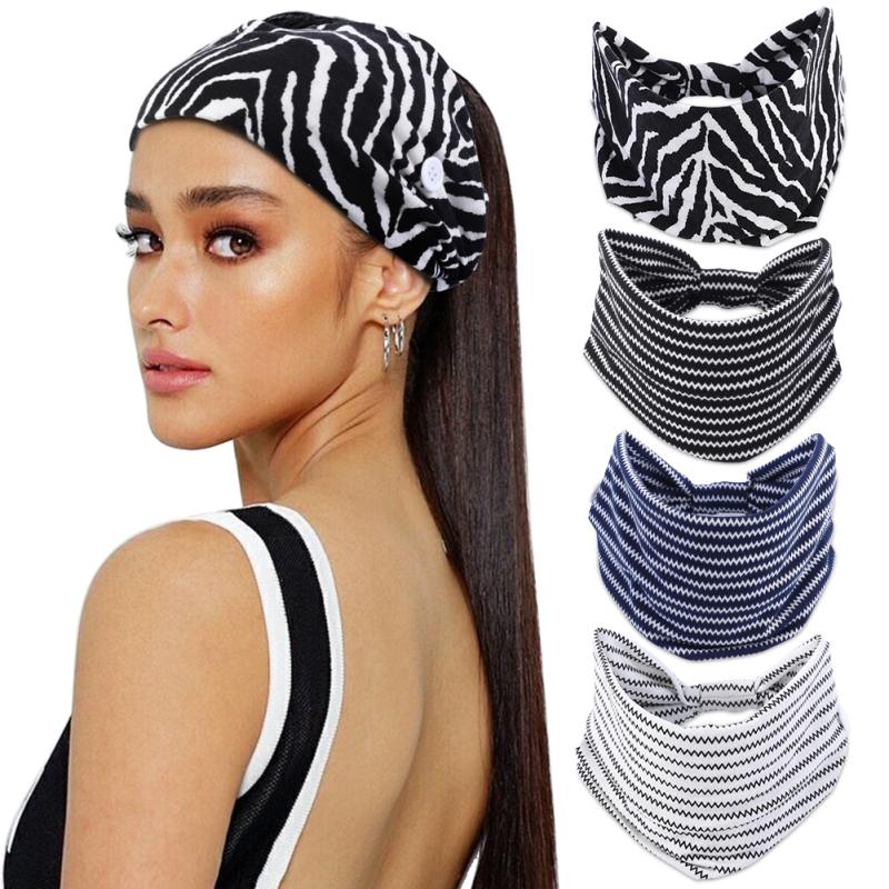4 шт., женская повязка для волос, модная широкая эластичная повязка на голову в стиле бохо с кнопкой для занятий йогой и спортом
