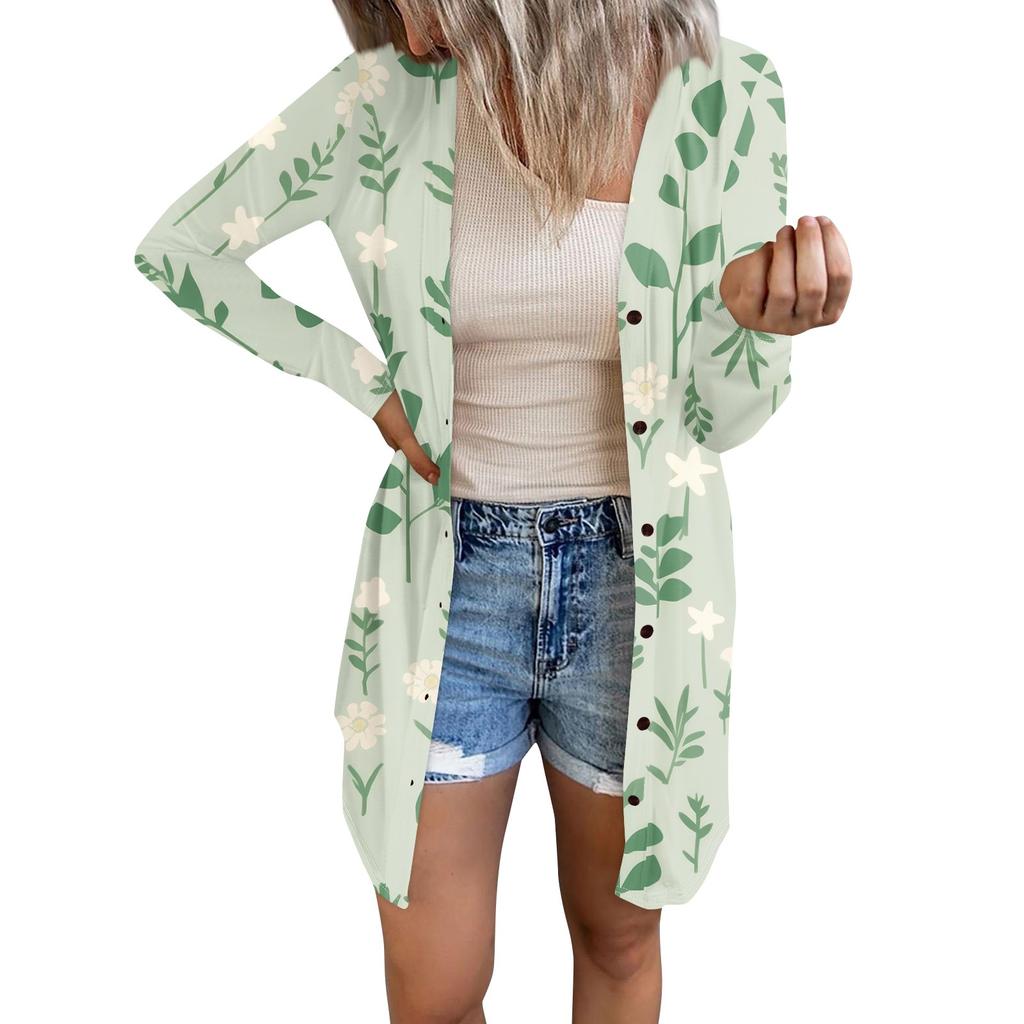 Women's Casual Fashion Comfortable Loose Long Sleeve Floral Print Cardigan Jacket