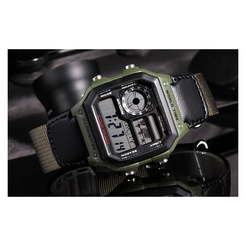 Casio Серия STANDARD маленький квадратный механизм десять лет от батарейки кварцевый механизм холщовый ремешок японские и корейские часы мужские часы AE-1200WHB-3B