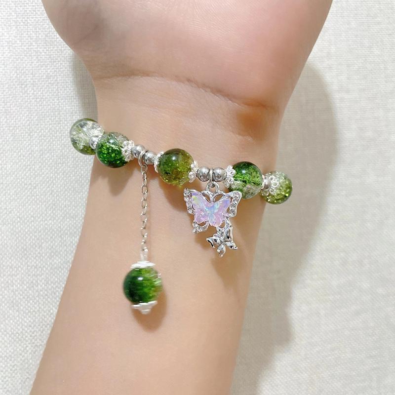 Изысканный браслет из бусин с градиентной глазурью «ледяная крошка» в виде бабочки для женщин и девочек, эластичный, милый, симпатичный браслет-манжета, украшение
