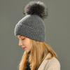 Jaxmonoy Cashmere Knitted Beanie Hat Big Real Raccon Fur Pom Pom Top Beanie High Quality Warm Bonnet Cap Female Hats for Woman
