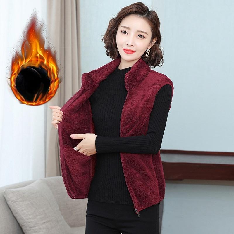 Осенний тонкий флисовый жилет для женщин среднего возраста, теплая короткая куртка из кораллового бархата с двухсторонней молнией, безрукавка 4XL