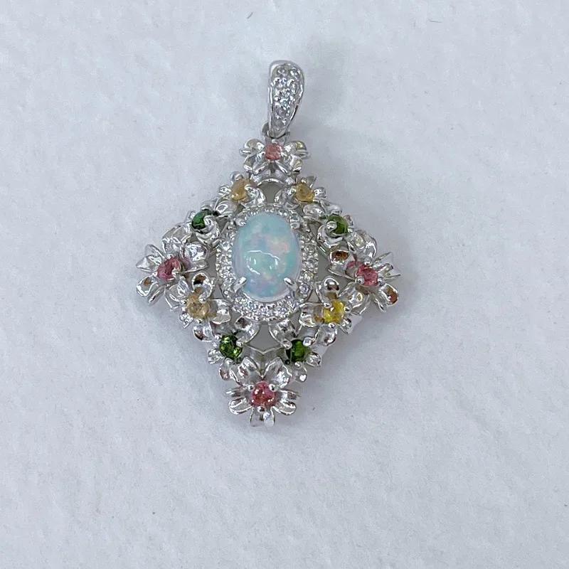 Sace Gems Сертифицированное ожерелье из стерлингового серебра 925 пробы с натуральным опалом 6*8 мм для женщин, помолвки, коктейльной вечеринки, ювелирные украшения