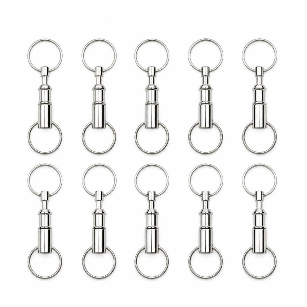 10 Pack Zinc Alloy Detachable Key Ring Silver Pull-Apart Key Chain Holder Bags