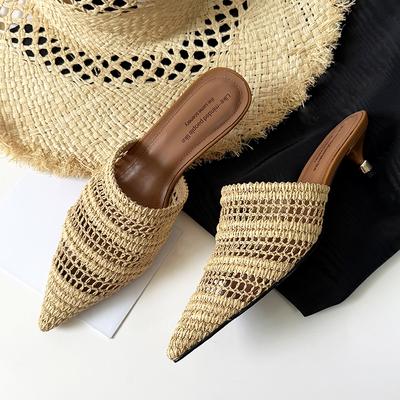 Модные женские мюли с острым носком, с ремешком на пятке, на шпильке, сандалии 2025 лето, новая обувь на каблуке для женщины, шлепанцы женские