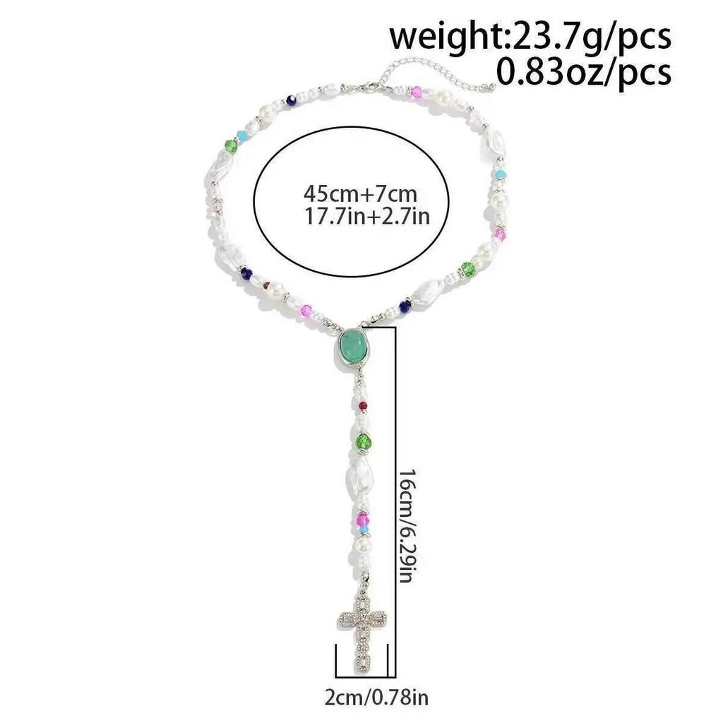 SHIXIN Hiphop Punk Jesus Cross Pendant Necklace for Men Simple Inlay Acrylic Crystal Y Shape Clavicle Chain Party Jewelry Gifts