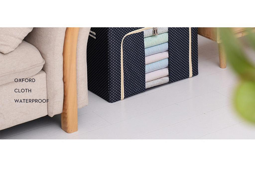 Водонепроницаемый ящик для хранения из ткани Оксфорд со стальным каркасом и прозрачным складным дизайном для гардероба, автомобиля или хранения одеял.