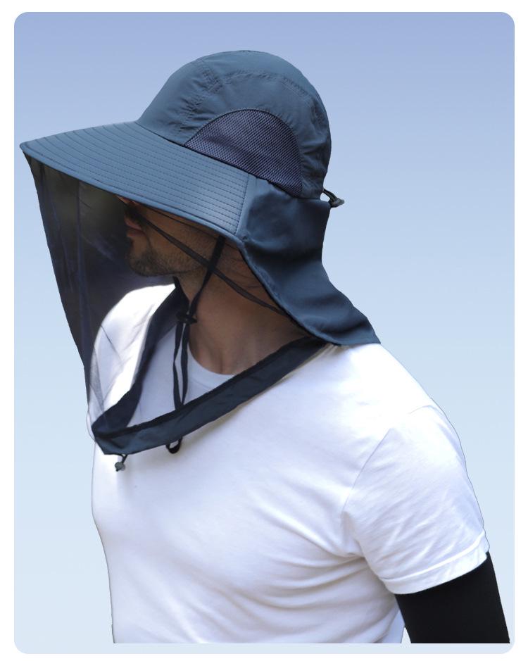 Мужская шляпа с широкими полями и защитой от УФ-лучей для рыбалки с сеткой от насекомых
