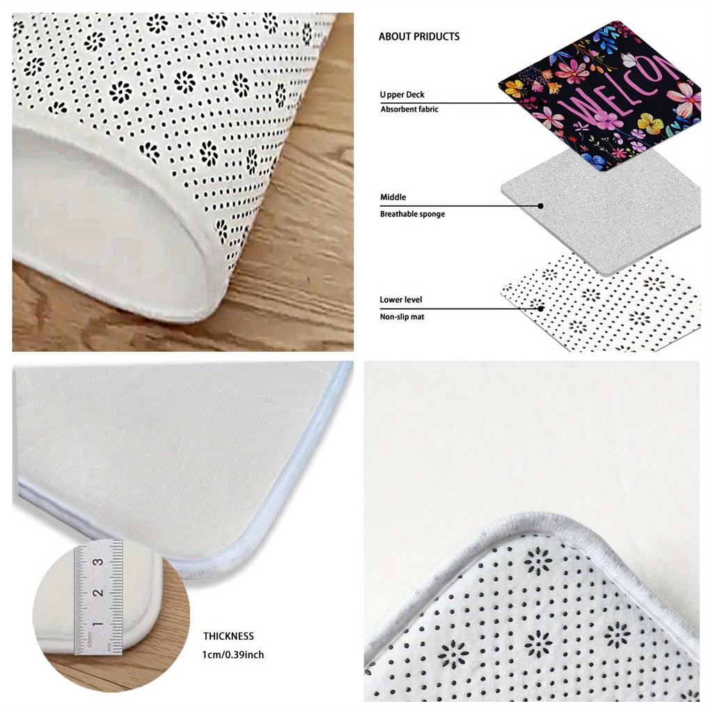 1Pcs Spring Flower Pattern Floor Mat Modern Kitchen Polyester Rug, Non-Slip Colorful Indoor Carpet, For Home Bathroom Bedroom Living Room Decor