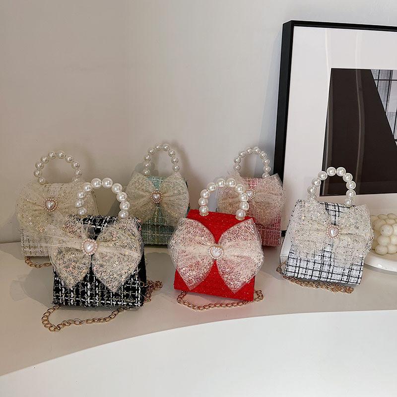 Stylish Children's Spring Lace Bow Handbag With Pearl Detailing For Girls And Boys