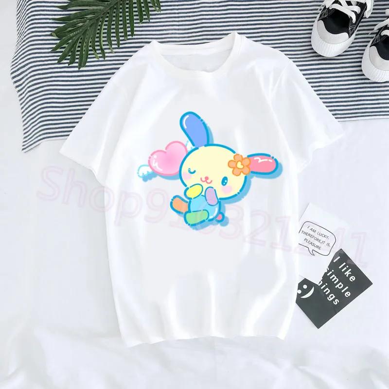 Usahana Bunny Cartoon Graphic Cotton T-Shirt for Women Harajuku Kawaii Style Cute Funny Print Casual Short Sleeve Round Neck Top